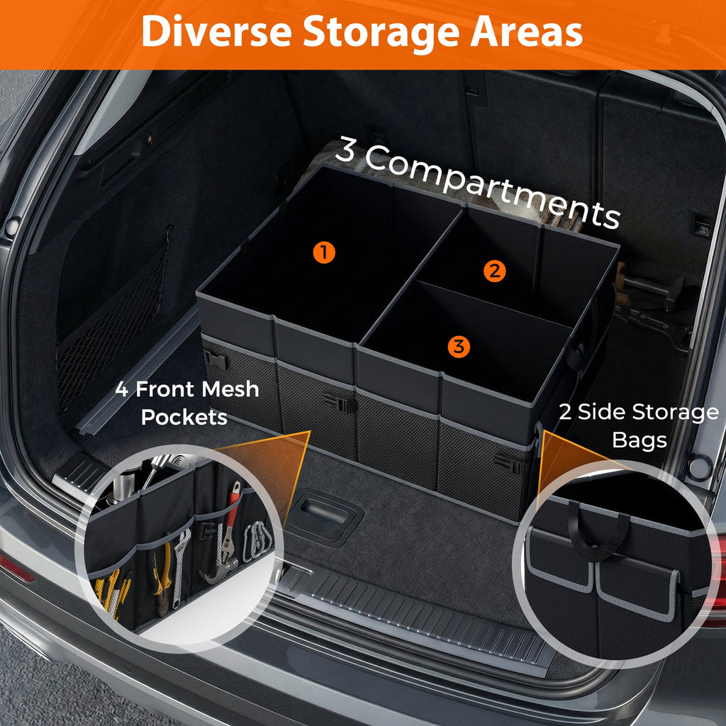 13 Gallon Car Trunk Organizer with Removable Divider and 6 Pockets-Black