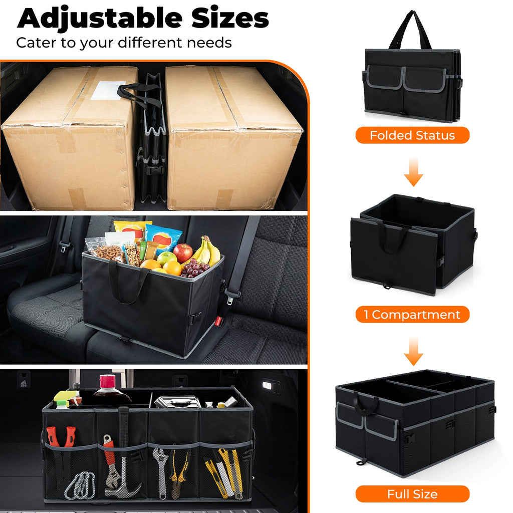 13 Gallon Car Trunk Organizer with Removable Divider and 6 Pockets-Black