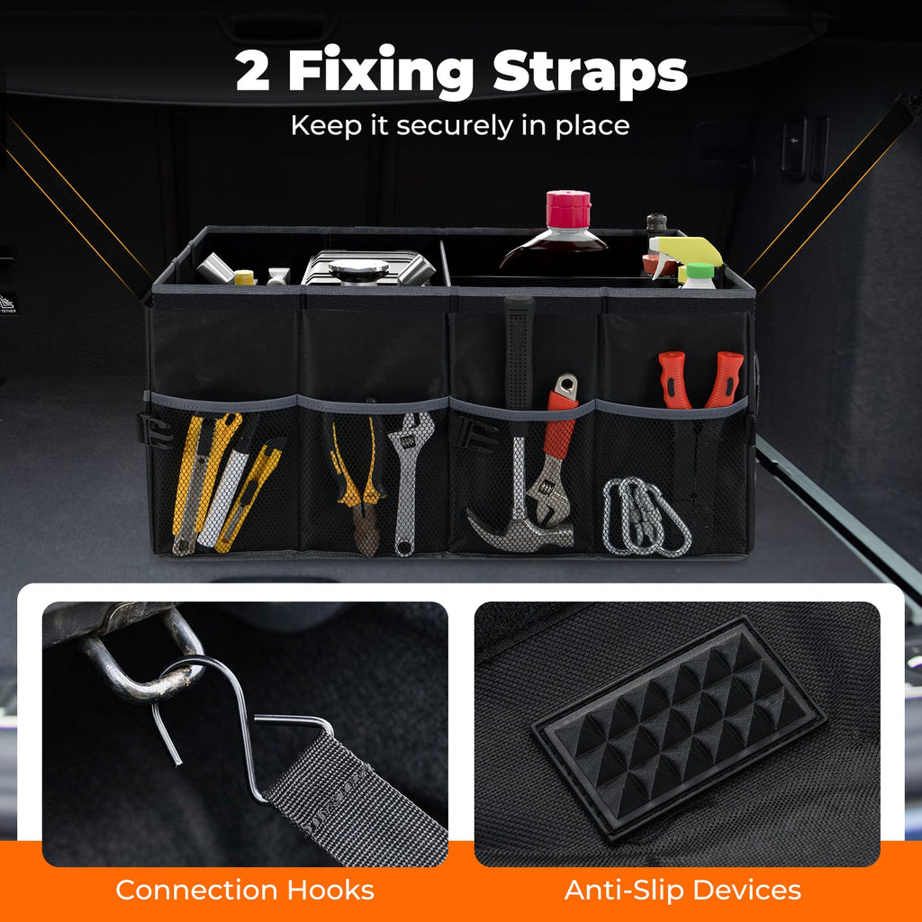13 Gallon Car Trunk Organizer with Removable Divider and 6 Pockets-Black