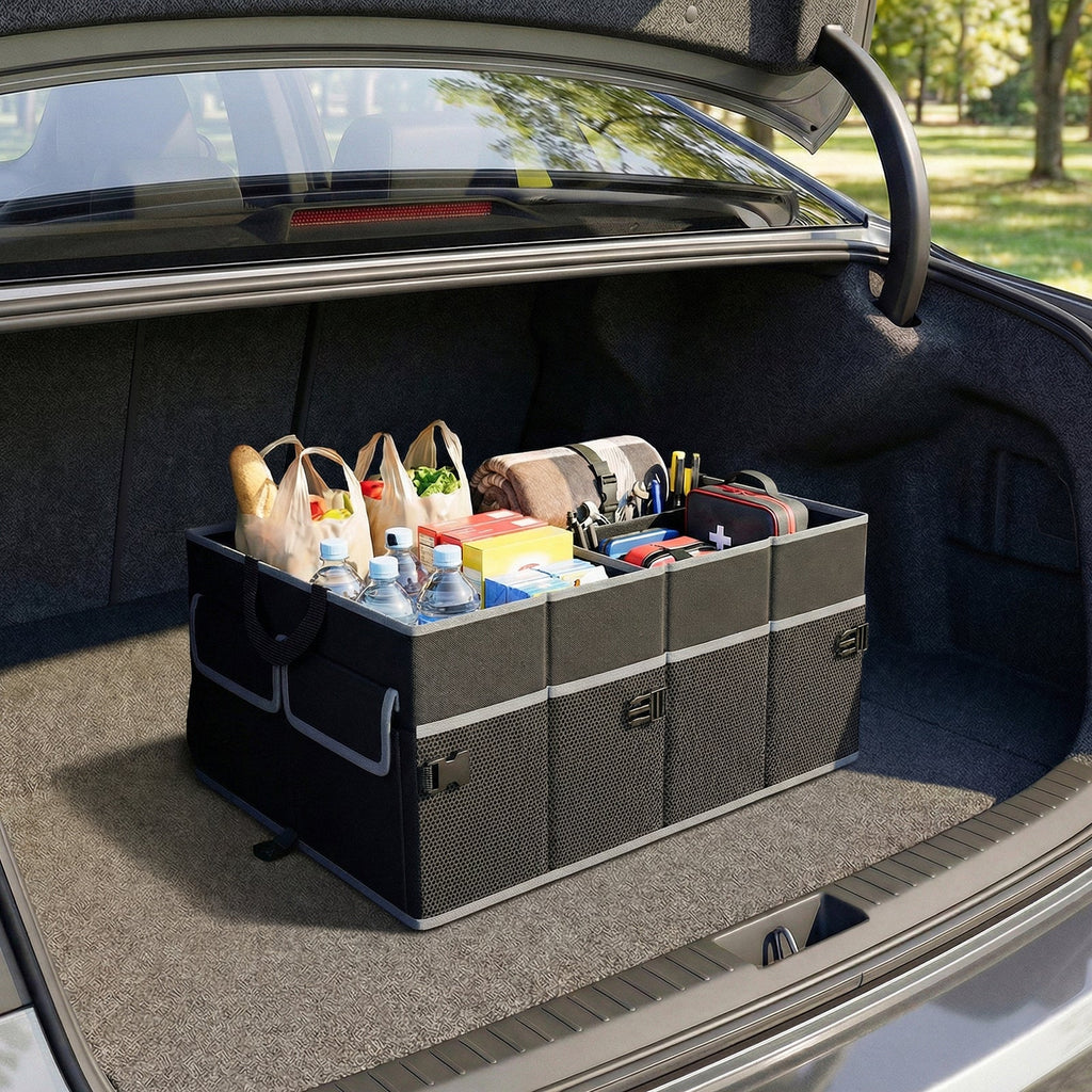 13 Gallon Car Trunk Organizer with Removable Divider and 6 Pockets-Black
