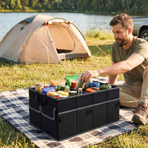 13 Gallon Car Trunk Organizer with Removable Divider and 6 Pockets-Black