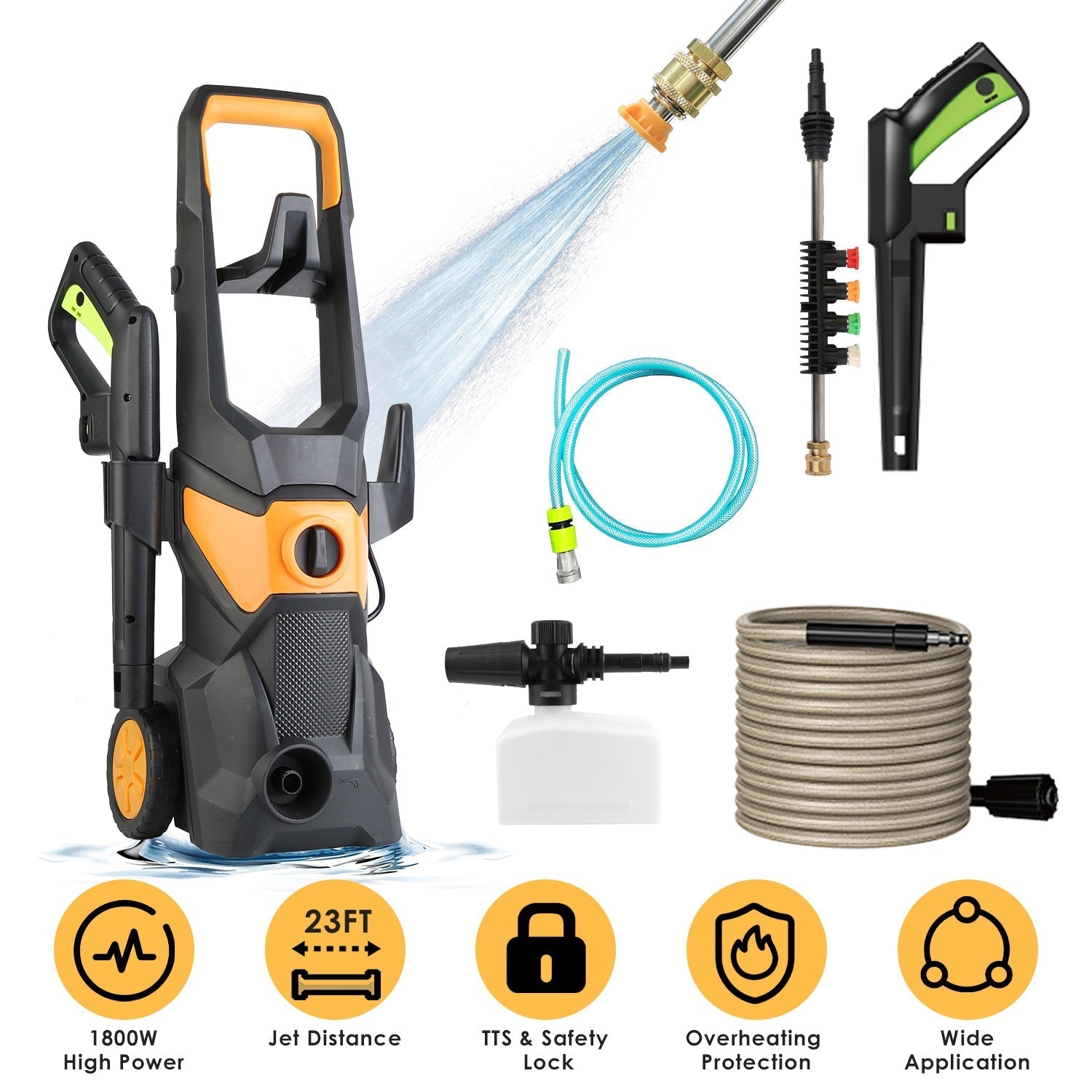 4200PSI 1.85GPM 1800W Electric Pressure Washer High Pressure Cleaning Machine Portable Car Power Washer with Spray Gun 4 Nozzles Foam Cannon Holders f
