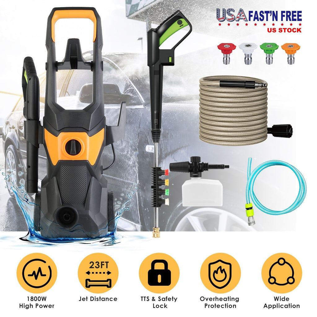 4200PSI 1.85GPM 1800W Electric Pressure Washer High Pressure Cleaning Machine Portable Car Power Washer with Spray Gun 4 Nozzles Foam Cannon Holders f
