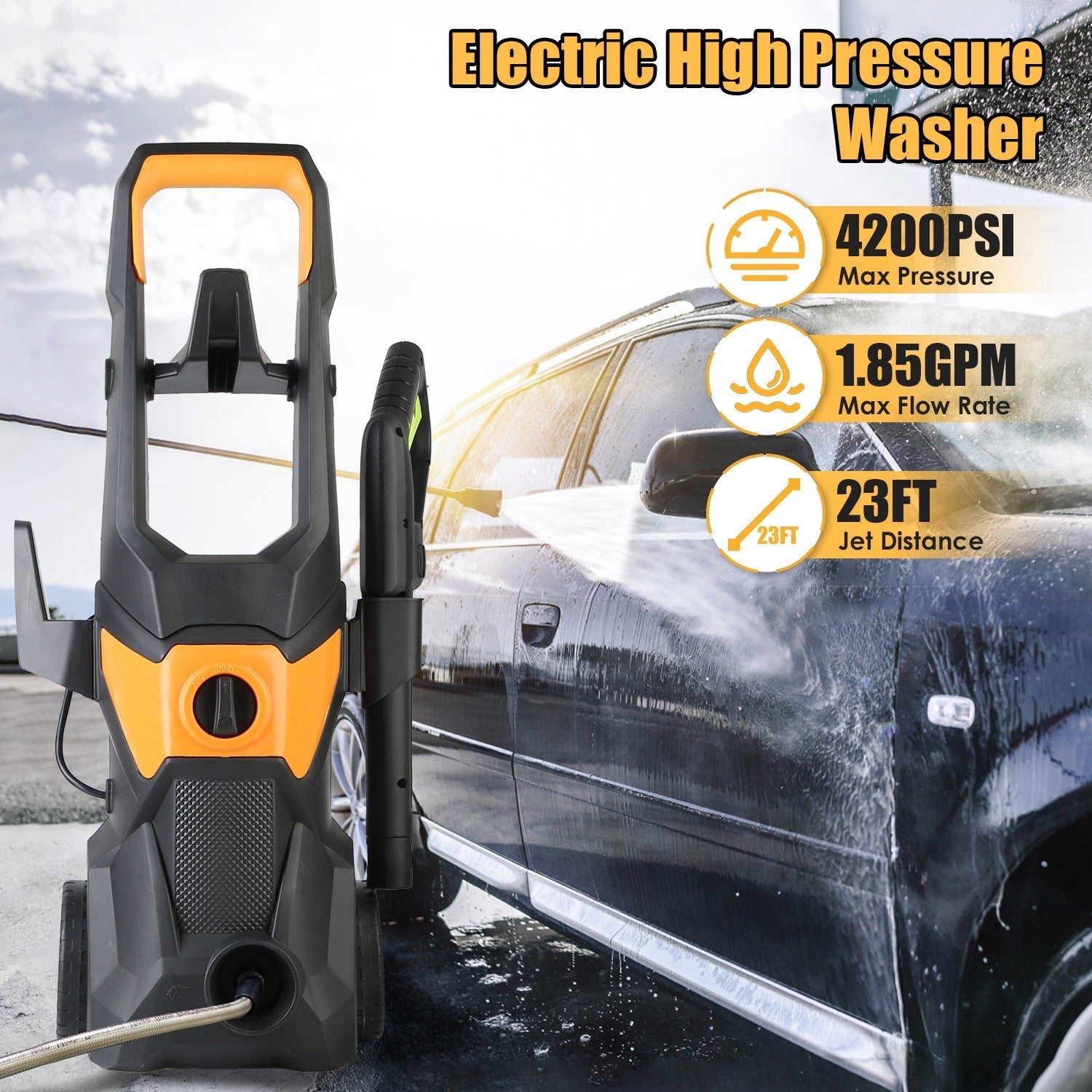 4200PSI 1.85GPM 1800W Electric Pressure Washer High Pressure Cleaning Machine Portable Car Power Washer with Spray Gun 4 Nozzles Foam Cannon Holders f