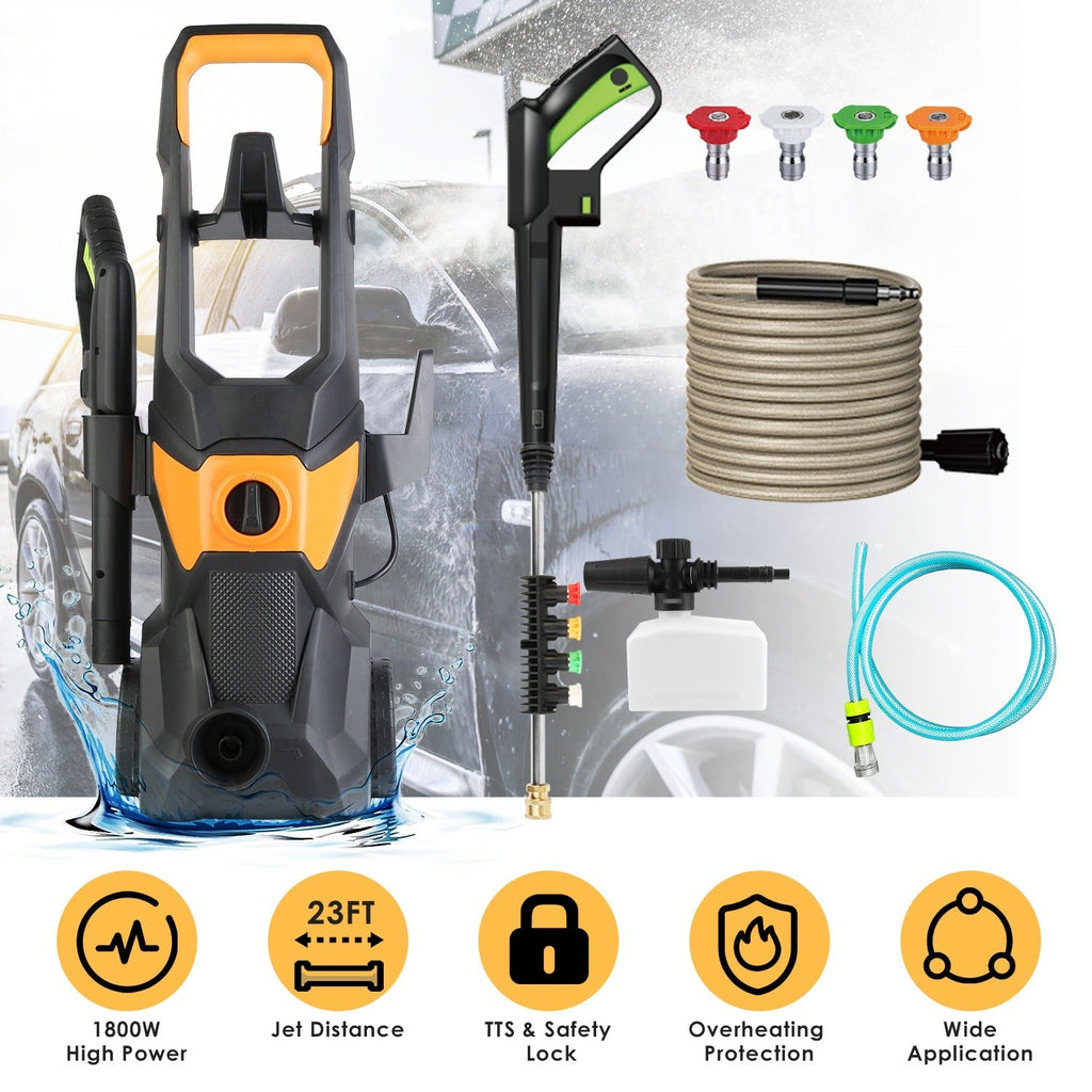 4200PSI 1.85GPM 1800W Electric Pressure Washer High Pressure Cleaning Machine Portable Car Power Washer with Spray Gun 4 Nozzles Foam Cannon Holders f